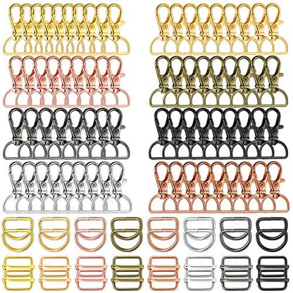 Hotop 96 Pieces D Rings with Swivel Clasps and Slide Buckles Set Lanyard Snap Hooks Keychain Clip Hooks D Ring Clip Lobster Claw Clasps for Purse Handbag Hardware Sewing DIY Craft Dog Collars, 8 Color