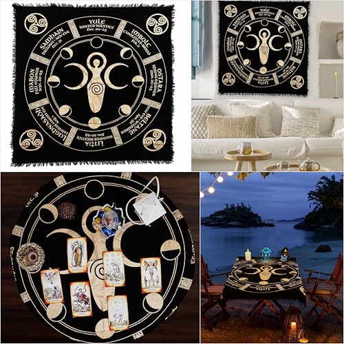 Indian Consigners Moon Phases Triple Moon Altar Cloth Celestical Tarot Deck Alter Tablecloth Sacred Place Moon Faces New Moon to Full Moon Cycle - color: Black-gold, size: 36" x 36" (Square)