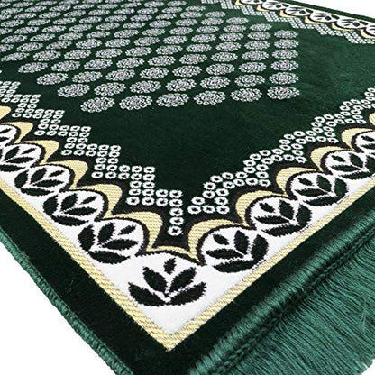 Modefa Turkish Islamic Prayer Rug - Thin & Lightweight Velvet Praying Carpet - Soft Muslim Praying Mat Janamaz - Ramadan or Eid Gift for Men & Women - with Car Hanger - Vined Arch (Daisy Green) - color: Daisy Green