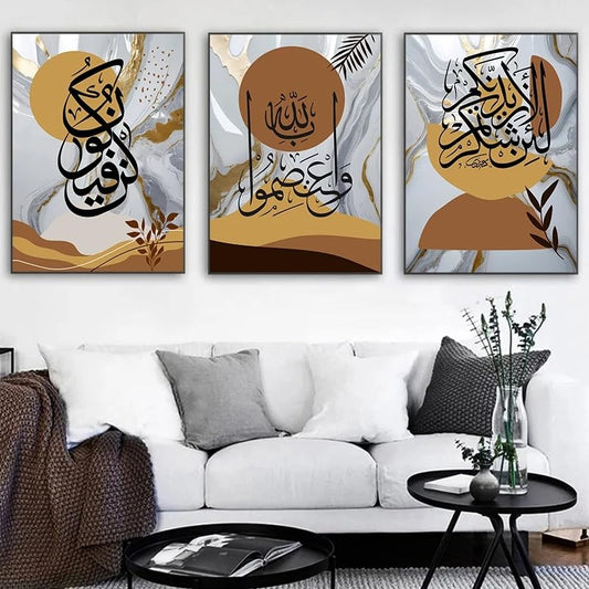 Set of 3 Nordic Religious Wall Art Islamic Style Arabic Calligraphy Abstract Poster Print for Living Room Decor Elegant Home Wall Decora No frame - color: C15, size: 40x60cm