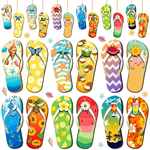 36 Pcs Summer Flip Flop Tree Ornaments Wood Hanging 12 Styles - style: Slipper
