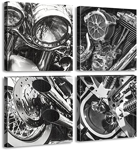 DJSYLIFE Black and White Vintage Motorcycle Wall Art 12" x 12" - color: Black-02, size: 12"L x 12"W x 4 Pieces