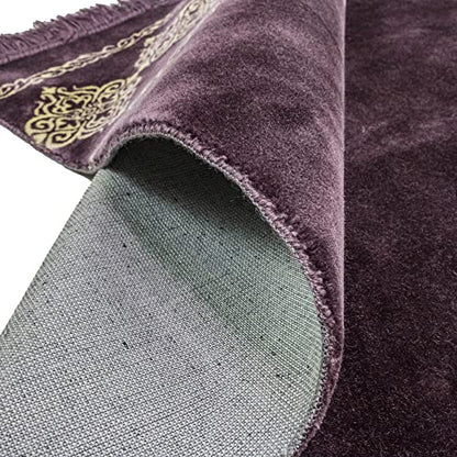 Modefa Turkish Islamic Prayer Rug - Large & Wide Soft Velvet Janamaz - Comfortable Muslim Praying Mat for Men & Women - Ramadan or Eid Gift - with Prayer Beads Tesbih - Grand Plush (Purple) - color: Purple