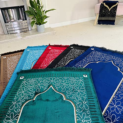 Mihrab Patterned Original Luxury Velvet Prayer Mat/Rug- 750g Weight | Made in Turkey (Navy Blue) - color: Navy Blue