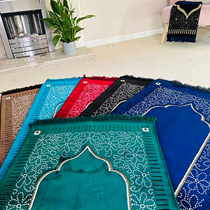 Mihrab Patterned Original Luxury Velvet Prayer Mat/Rug- 750g Weight | Made in Turkey (Navy Blue) - color: Navy Blue