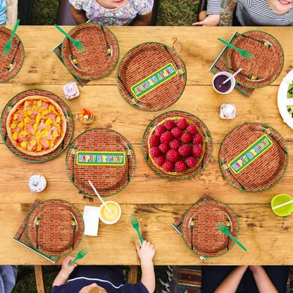 Grencian 96 Red Brick Wall Street Party Supplies Modern Cartoon Sesame Plates and Napkins Tableware Sets Sesame Birthday Disposable Plate for Kids Birthday Baby Shower Serves 24 - style: Sesame Birthday