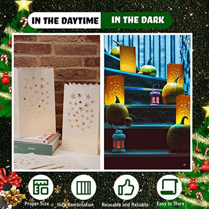 Sabary 50 Sets Luminary Bags with Flameless Tea Lights Outdoor Luminaries LED Lantern Candle Bags for Wedding Birthday Ramadan Christmas Party Decorations Romantic Decor(Star) - style: Star