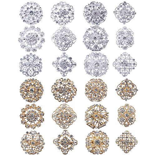 Brooches and Pins for Women, Gold or Silver Color with Rhinestone Crystal Flower Brooch Pins for Wedding Bouquet Party Decoration Broaches Set - color: Gold&Silver