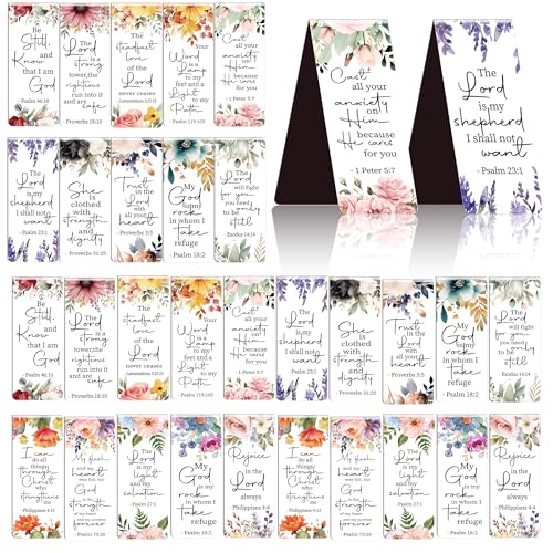 Bible Verse Floral Magnetic Bookmarks: 30 Pcs Christian Scripture Book Mark Clips, Inspirational Religious Gifts for Women, Faith-Based Reading Accessories for Bible Study School Office Supplies - style: Bible Floral