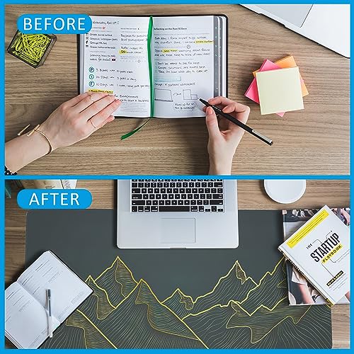 Mountain Line Art Large Gaming Mouse Pad,Waterproof Desk Mat for Desktop,Non-Slip Rubber Base Mousepad with Stitched Edges for Laptop Office and Home 35.4X15.7 Inch - color: Mountain Line Art