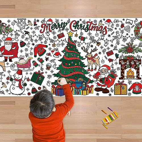 Xmas Giant Coloring Poster/Tablecloth-Christmas Crafts for Kids-30 x 72 Inches Jumbo Paper Coloring Banner Kids Gifts Activities Toys Party Classroom Christmas Decorations[Kids Games] - style: Christmas