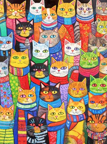 Cross & Glory | Jigsaw Puzzles for Adults | Cozy Cats & Colorful Scarves - color: Cozy Cats & Colorful Scarves