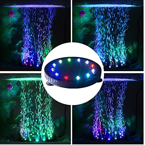5 inch 12 LED Aquarium Bubble Light Air Stone, Fish Tank LED Air Bubbler Light Submersible Air Pump Bubble Stone Lamp for Turtle Fish Tank Decoration