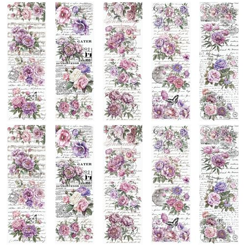 WANDIC 10 Sheets Rub On Transfer Sticker, Lavender Purple Flower Stickers for DIY Scrapbooking Photo Albums Furniture,11.8 * 3.9in - color: Lavender
