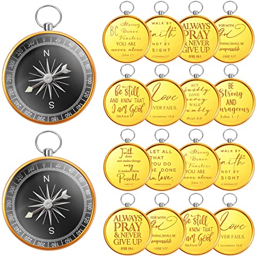 Fumete Compasses Keychain Bulk Christian Gifts Hiking Bible Scripture Vintage Graduate Compasses for Women Men Grandparents Church Pastor Clergy Religious Teacher Appreciation Gifts - color: Gold