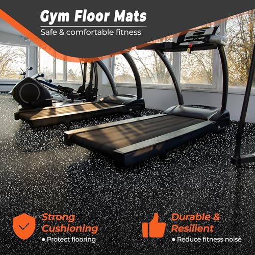 SUPERJARE 0.4'' Thick 36 Pcs 144 Sq Ft Rubber Top Exercise Equipment Mats, High Density EVA Foam Mats with Rubber Top, Interlocking Gym Flooring for Home Gym, Protective Workout Mat, Black/Grey - size: 36 Tiles (144 Sq Ft)