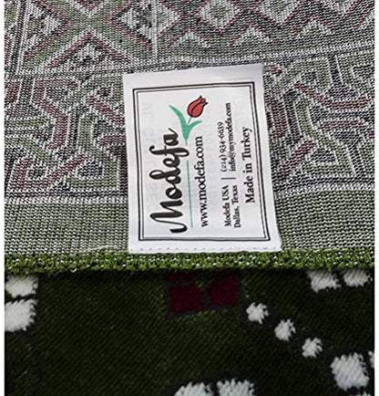 Modefa Turkish Islamic Prayer Rug - Multi Person Janamaz Sajada for Family or Large Gathering & Group Praying Carpet - Wide Plush Velvet Praying Mat (Green Arch - 4 Person)