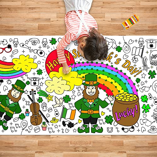 St. Patrick's Day Giant Coloring Poster/Tablecloth - St Patricks Day Decorations - 30 x 72 Inches Jumbo Paper Coloring Banner Kids Gifts Party Decorations - St Pattys Day Crafts for Kids - style: St. Patricks Day