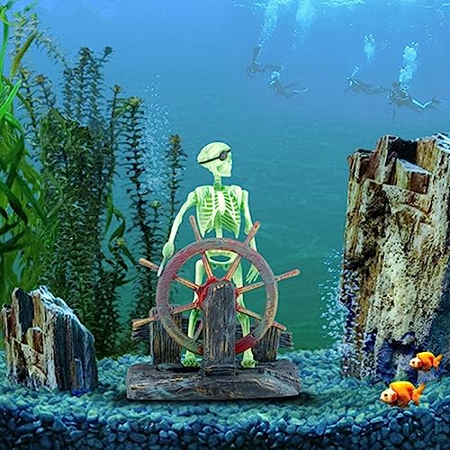 Aquarium Ornament Pirate Captain, Skeleton Seaman Landscape Fish Tank Decor, Undersea Air-Driven Aquatic Ornament Decorations for Home Fishing Tank/Arts Crafts/Decorating（Green）