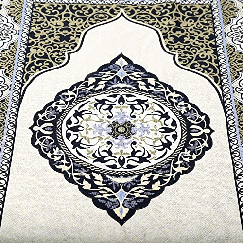 ESERRA Muslim Prayer Rug - 99 Beads & Cap Included, Islam Prayer Mats for Men, Women & Kids (Black) - color: Black