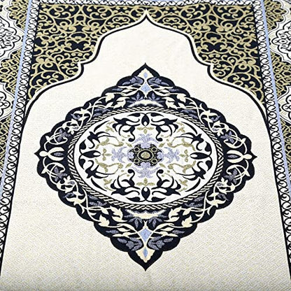 ESERRA Muslim Prayer Rug - 99 Beads & Cap Included, Islam Prayer Mats for Men, Women & Kids (Black) - color: Black