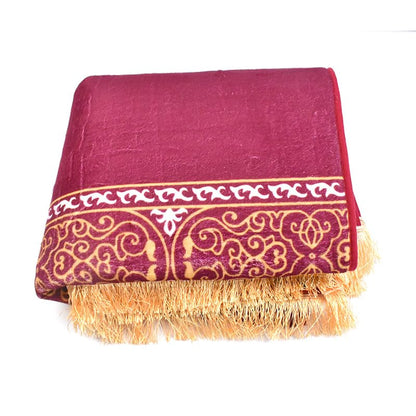 Premium Comfortable Muslim Prayer Rug - Soft Velvet with Traditional Kaaba Cover Design Theme, Thick Padding for Comfort, Extra Wide Layout, Non-Crumbling & Non-Slip Base (Burgundy). - color: Burgundy