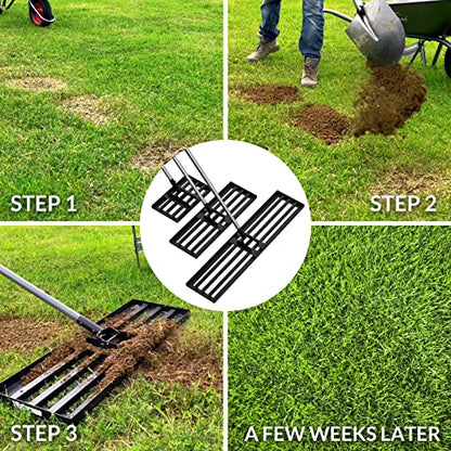 Walensee Lawn Leveling Rake, Reinforced Leveler with 6.5FT Steel Handle | 17X10 Inch Steel Head, Topdressing Spreader, Soil Sand Leveling, Sturdy Screw Lock Handle, Lawn Repair, Garden Maintenance - size: 6.5FT 17"x10"