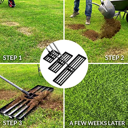 Walensee Large Lawn Leveling Rake, 45"x10" Leveler with 7FT Handle for Soil | 45X10 Inch Steel Head, Topdressing Spreader, Soil Sand Smoothing, Reinforced Lock Handle, Large Lawn Repair, Landscaping - size: 7FT 45"x10"