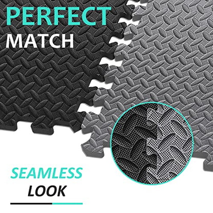 BEAUTYOVO Puzzle Exercise Mat with 12/24/48 Tiles Interlocking Foam Gym Mats, 24'' x 24'' EVA Foam Floor Tiles, Protective Flooring Mats for Gym Equipment - color: 48 Sq.ft/12 Tiles - Black & Gray
