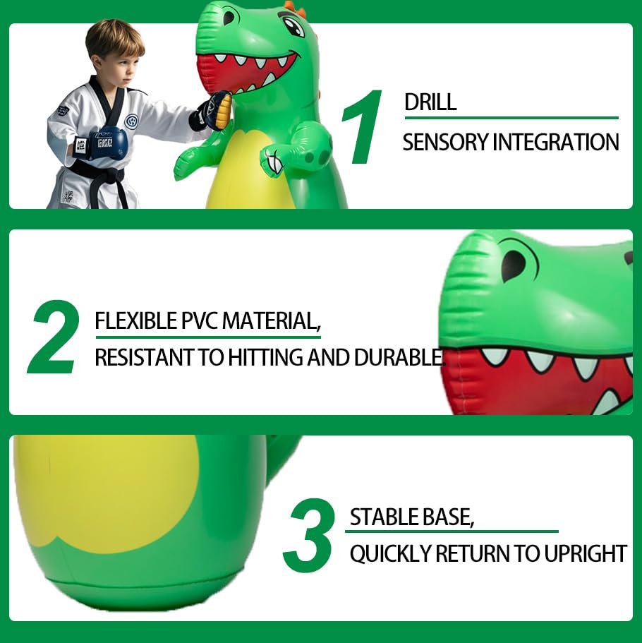 Inflatable Dino Punching Bag for Kids- Durable Bop Bag Toy for Kid with Instant Bounce Back, Dinosaur Toys for Kids 3-5, 5-7, Great for Boys and Girls (47” Tall)