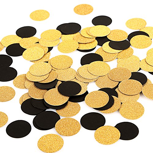 MOWO Glitter Confetti Circles Wedding Party Decor and Table Decor 1.2’’ in Diameter (glitter gold,black,200pc) - color: Gold,black Dots,200pc