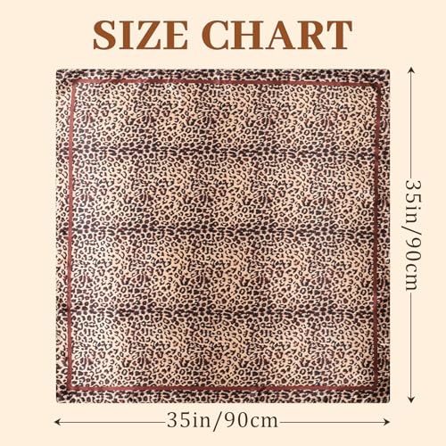 AWAYTR 35” Large Satin Square Head Scarf - 2Pcs Silk Like Floral Head Scarves Square Satin Hair Scarf Bandanas for Women - color: Leopard Print (Pink/Khaki)