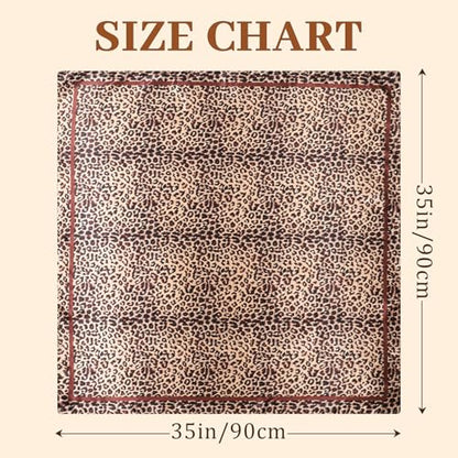 AWAYTR 35” Large Satin Square Head Scarf - 2Pcs Silk Like Floral Head Scarves Square Satin Hair Scarf Bandanas for Women - color: Leopard Print (Pink/Khaki)