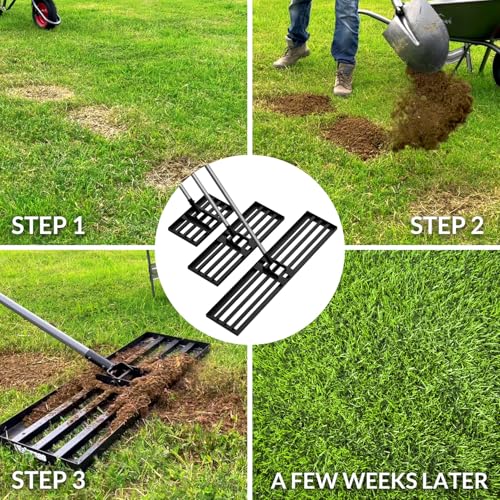 Walensee Lawn Leveling Rake, 30"x10" Leveler with 7FT Handle for Soil | 30X10 Inch Steel Head, Topdressing Spreader, Soil Sand Leveling, Secure Screw Lock Handle, Lawn Repair, Backyard Landscaping - size: 7FT 30"x10"