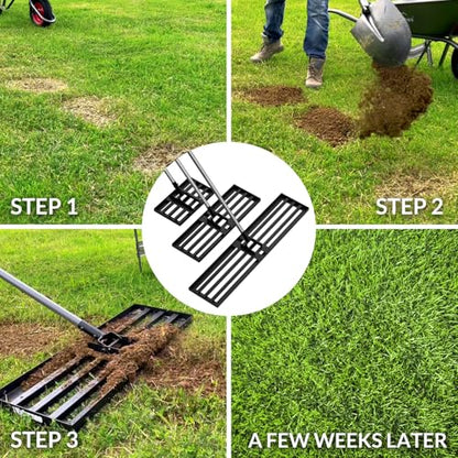 Walensee Lawn Leveling Rake, 30"x10" Leveler with 7FT Handle for Soil | 30X10 Inch Steel Head, Topdressing Spreader, Soil Sand Leveling, Secure Screw Lock Handle, Lawn Repair, Backyard Landscaping - size: 7FT 30"x10"