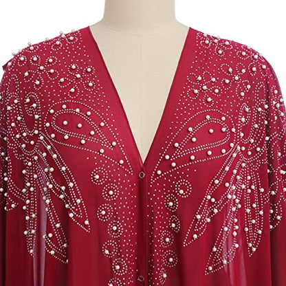 OBEEII Muslim Dress for Women Loose Batwing Sleeved Hooded Beaded Embroidery Long Abaya Dress Kaftan Abayas Islamic Robe - color: Bs08