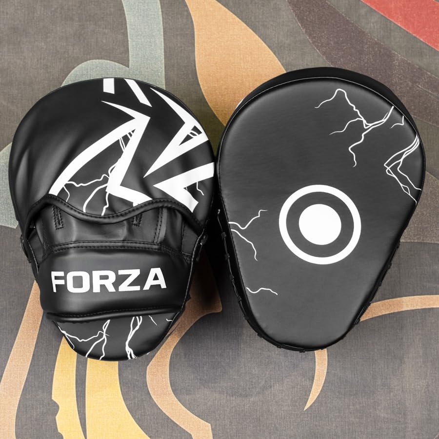 FORZA Boxing Focus Pads | Curved PU Leather Strike Mitts with Shock-Absorbing Foam – Premium Training Gear for Boxing, Kickboxing, and MMA - color: Black