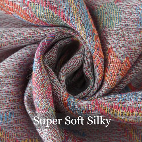 Paisley Pashmina Rave Shawl Scarf-Women's Reversible Ethnic Jacquard Pashmina Wraps for Travel - color: A#. Grey Blue Red