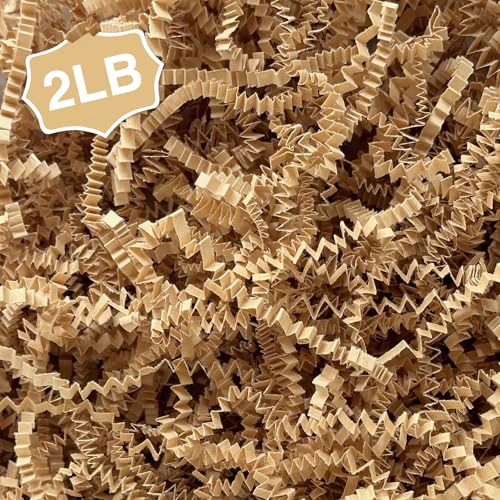 2LB Crinkle paper Shred Paper Filler For Gift Box Basket Bags On Holiday(Brown Kraft). - color: Kraft