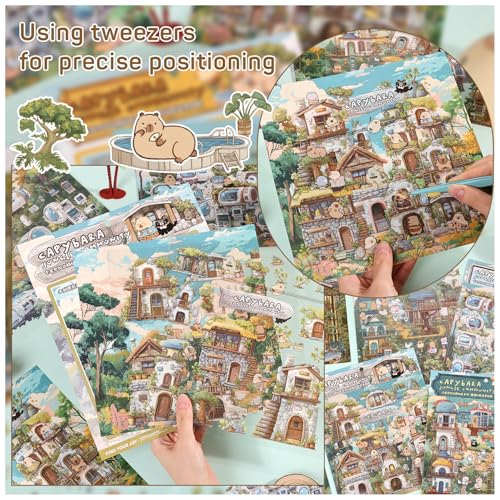 Girls DIY Miniature 3D Scene Stickers, 4 Sets, for Crafts and Scrapbooking | Jungle Community DIY House Stickers for Tribe, Technology, Mushrooms, Art, Cute 3D Cartoon Sticker Scenes,for Adult and Kids - style: Jungle Community
