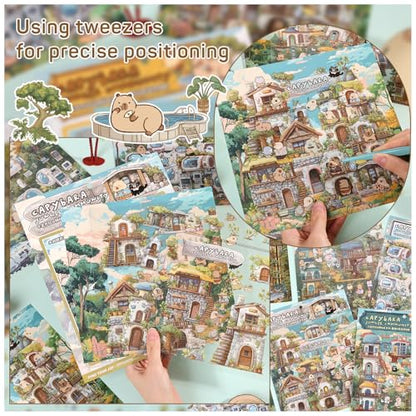 Girls DIY Miniature 3D Scene Stickers, 4 Sets, for Crafts and Scrapbooking | Jungle Community DIY House Stickers for Tribe, Technology, Mushrooms, Art, Cute 3D Cartoon Sticker Scenes,for Adult and Kids - style: Jungle Community