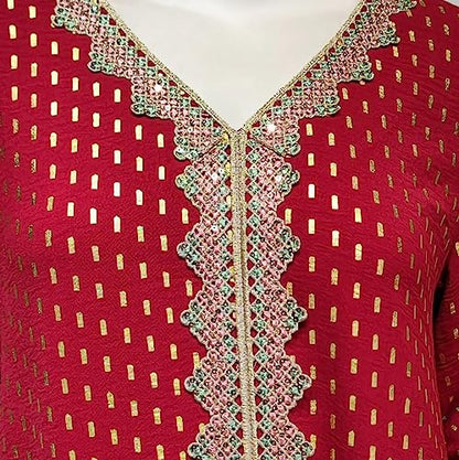 FPOVFPO Women's Muslim Abaya One-Piece V Neck Bronzing Dress Islamic Full Length Kaftan Daily Casual - color: Red, size: Large