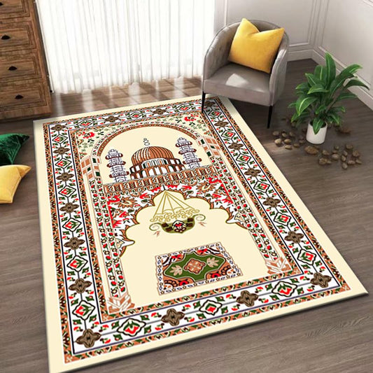 Muslim Prayer Rug Turkish Islamic Prayer Mat Thick Praying Carpet Janamaz Sajjadah Namaz Seccade Arabic Prayer Rug for Eid Ramadan - color: Beige
