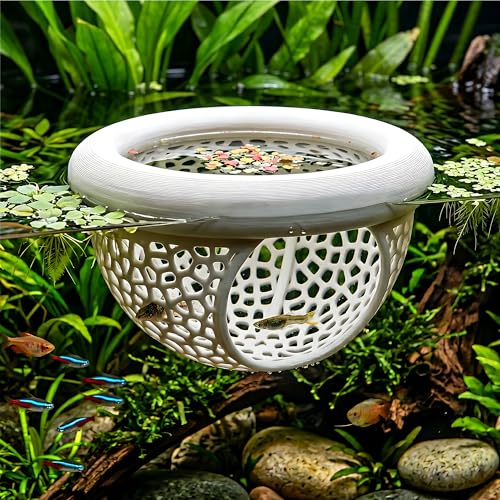 Floating Feeding Ring 2 Pack Cost Effective Combo Fry Hideout Set | Mesh plastic tank ornaments fit nano shrimp habitat to stop food waste. Black 3.93x2.21" & white 2.75x1.57" cave