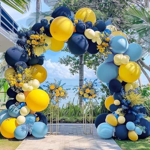 Captank Blue and Yellow Balloons Navy Royal Blue Balloon Garland Arch Kit For Happy Birthday Summer Baby Shower Bridal Shower Lemon School Banana Party Decorations - color: Navy Blue Yellow