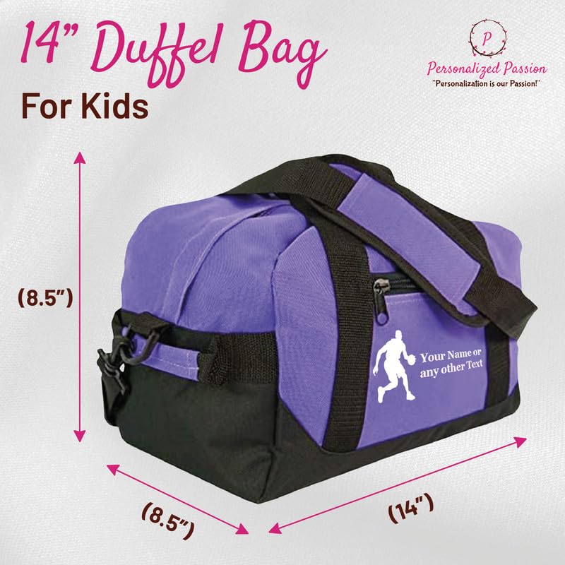 Personalized Passion 14” Small Sports Duffel Bags for Kids - Waterproof Travel Duffle with Name & Hockey Design - Dark Green Two-Toned Kids Weekender Bag for Boys and Girls - color: Dark Green, style: Hockey