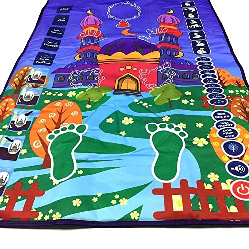 Kids Muslim Prayer Rug - Electronic Islamic Prayer Carpet Mat, Teaching Talking Music Mat with Worship Step Guide for Toddlers (Classic Blue)