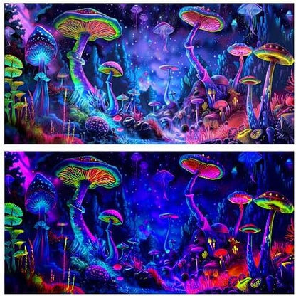 24X12IN Blacklight Mushroom Black Light Aquarium Background UV Reactive Background Starry Sky Terrarium Mushroom Theme Background with 10 EVA Double-Sided Tape - color: Violet bluish, size: 24X12in/60X30cm