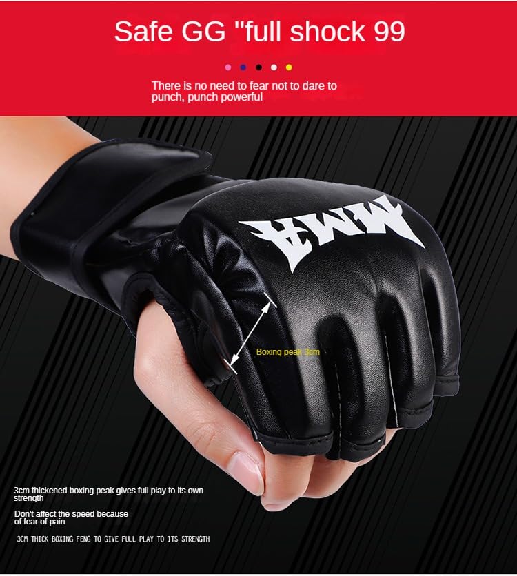 MMA Gloves, Half-Finger Boxing Fight Gloves MMA Mitts with Adjustable Wrist Band UFC Gloves for Sanda Sparring Punching Bag Training (One Size Fits Most) - color: Tiger claws red