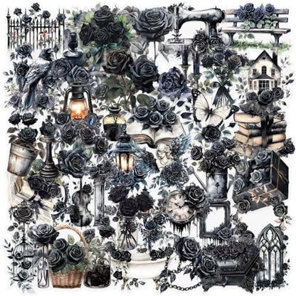50Pcs Dark Aesthetic Transparent PET Stickers Black Rose Stickers Goth Style Scrapbook Supplies Water Bottle Waterproof Sticker for Bullet Journal Laptop Skateboard Computer Guitar Sticker (DR-PET) - color: Dr-pet